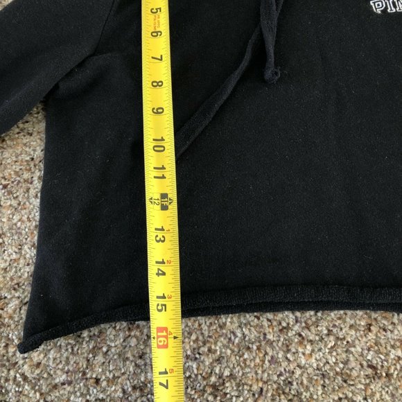 PINK Victoria’s Secret Women XS Black Crop Top Hoodie Pullover Spellout Love - Picture 2 of 9